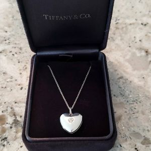 Tiffany & Co. Sterling Silver Small Diamond Heart Locket on an 18IN SS Pendant